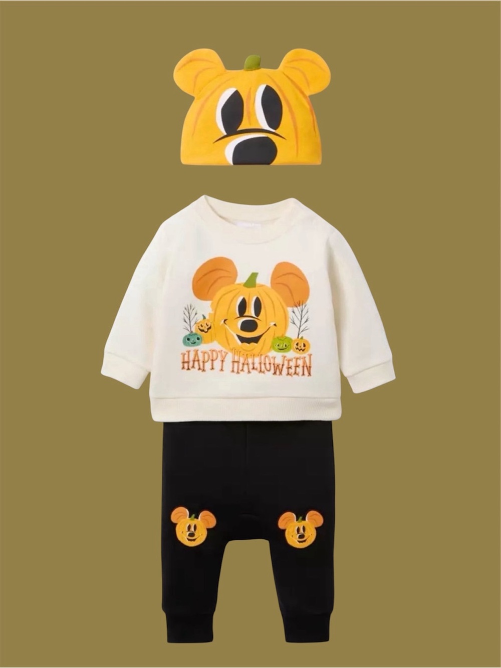 Disney Mickey Mouse Halloween Pullover Pants Beanie Set for Baby 6-9 Months NWT